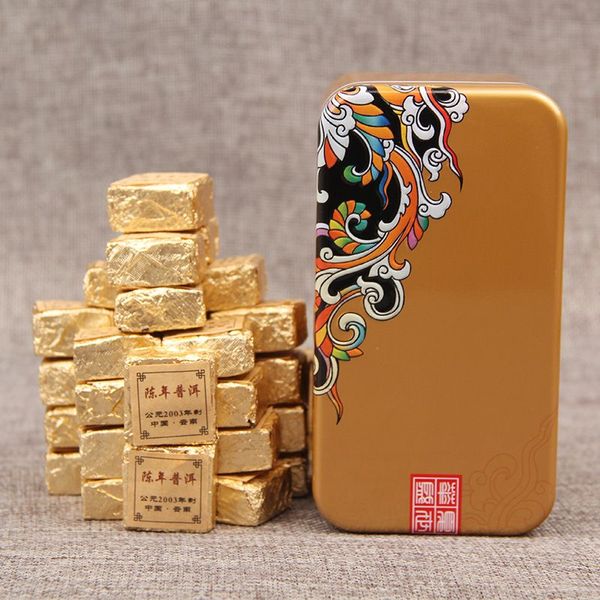 Подарунковий набір Шу Пуеру Золота цеглина витриманий 2003 рік металева коробка 250г, Китай id_7614 фото