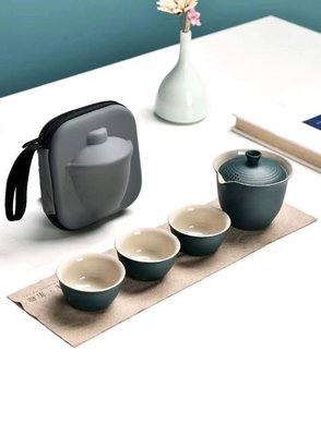 Дорожній набір посуду, гайвань, три піали кераміка, темно-зелений, Китай id_7519 фото