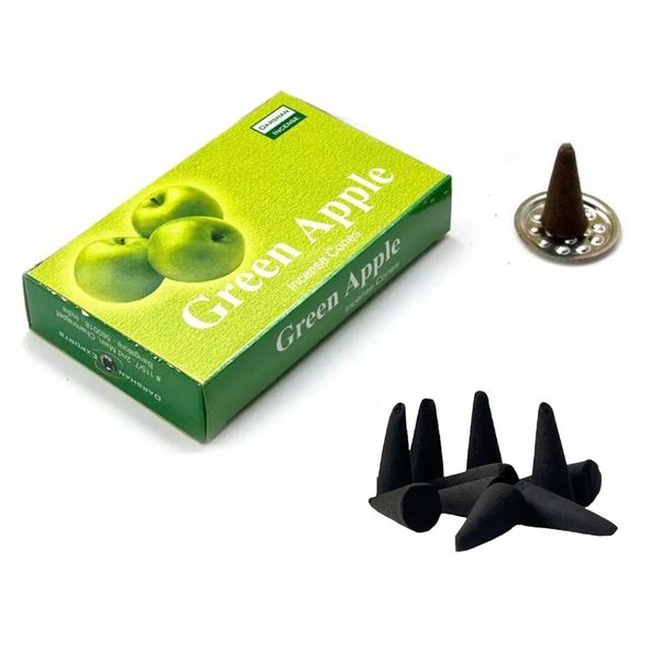 Ароматичні конуси Green Apple - Incense Cones Darshan яблуно-фруктовий освіжаючий аромат 10шт. Індія id_9743 фото