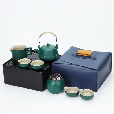 Набір посуду дорожній для чайної церемонії та медитації Малахіт з металевою ручкою, Китай id_9583 фото