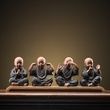 Подарунковий набір чайних улюбленців дерев'яній підставці: Чотири Чесноти, ісинська глина ручної роботи, Китай