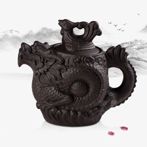 Автентичний чайник Дракон та фенікс з ісинської глини "Символ багатства, щастя та удачі" темний 500 мл, Китай id_8795 фото