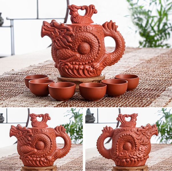 Автентичний чайник Дракон та фенікс з ісинської глини "Символ багатства, щастя та удачі" червоний 500 мл, Китай id_8796 фото