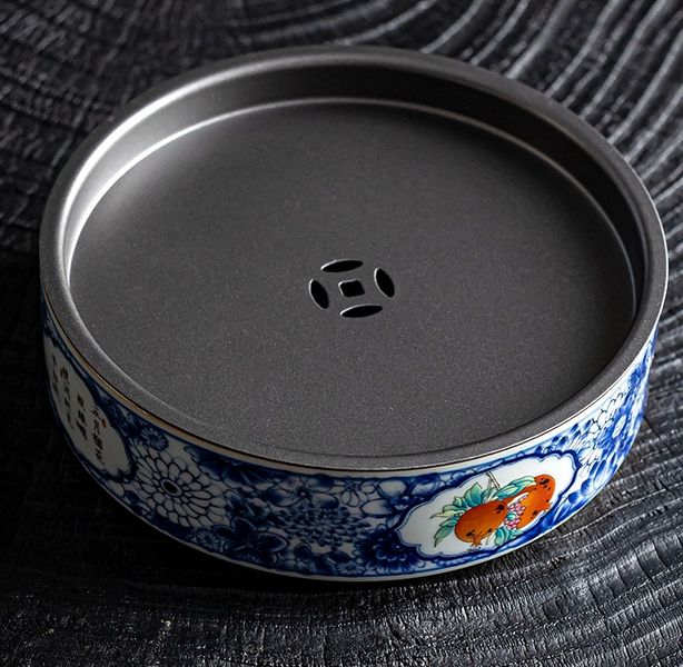 Чабань кругла Гранат благословіння керамічна з металевою кришкою 14х3см, Китай id_8810 фото
