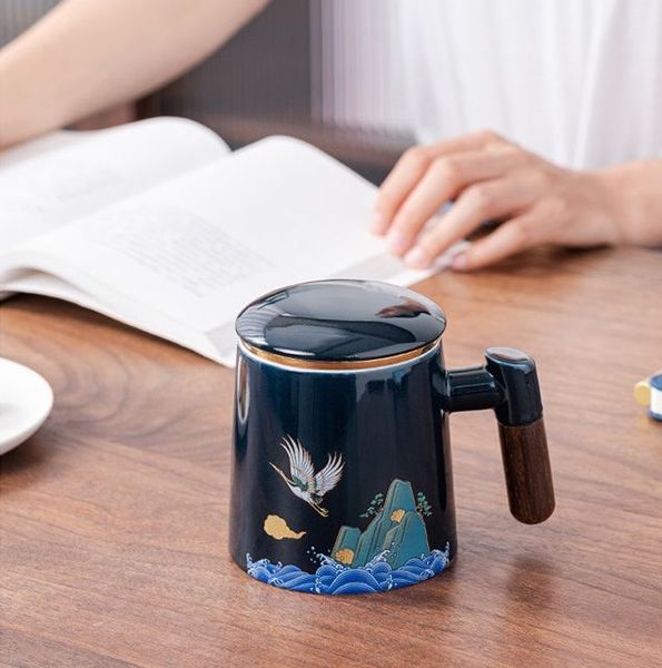 Чашка з заварником Журавель благополуччя ручної роботи синя, Китай id_7855 фото
