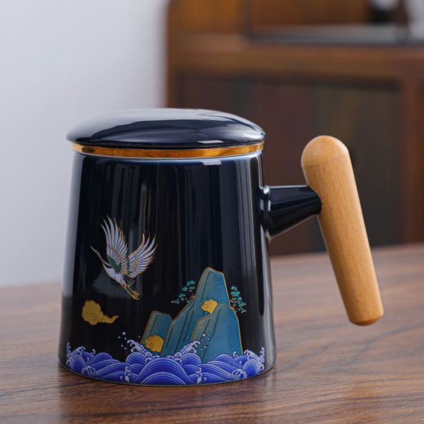 Чашка з заварником Журавель благополуччя ручної роботи синя, Китай id_7855 фото